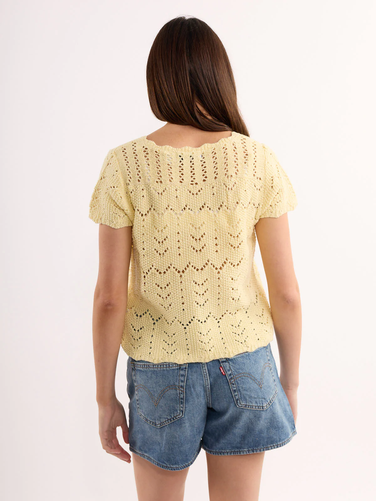 Roy Short Sleeve Tie-Front Crochet Top - Image 3